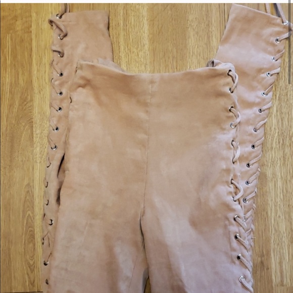 Lovers & Friends faux suede blush lace up leggings - Picture 2 of 3